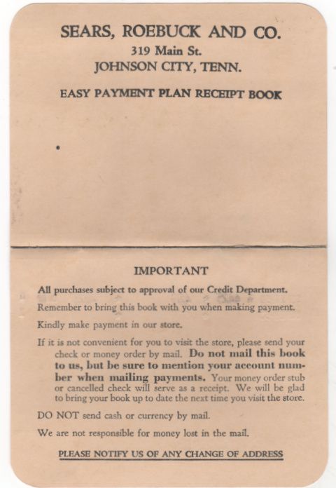 Sears Roebuck Payment Envelope Contract Bill Booklet - Johnson City TN Tennessee Sears Roebuck Payment Envelope Contract Bill Booklet - Johnson City TN Tennessee
