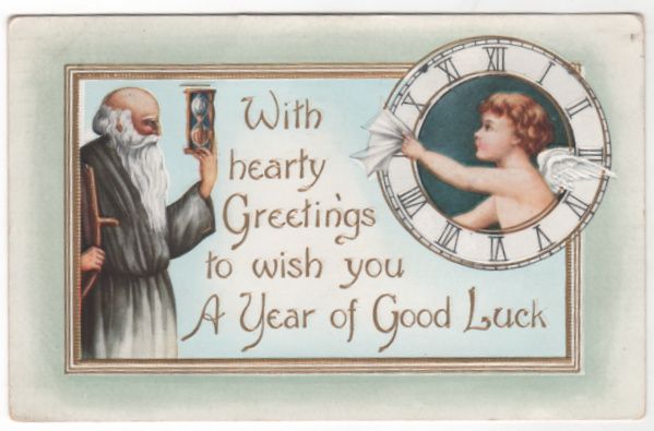 New Year Vintage Postcard With Hearty Greetings Father Time New Babe New Year Vintage Postcard With Hearty Greetings Father Time New Babe