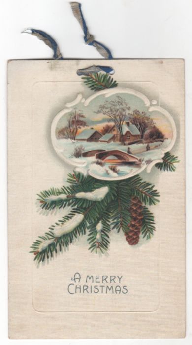 Christmas Vintage Postcard A Merry Christmas Country Snow Scene Pine Needles Christmas Vintage Postcard A Merry Christmas Country Snow Scene Pine Needles