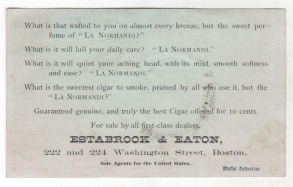 Estabrook & Eaton Cigar Importers Manufacturers Boston MA Victorian Trade Card Estabrook & Eaton Cigar Importers Manufacturers Boston MA Victorian Trade Card