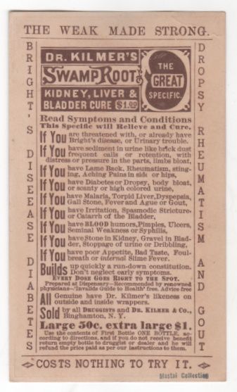Dr Kilmer's Swamp Root Kidney Liver & Bladder Cure Victorian Trade Card Dr Kilmer's Swamp Root Kidney Liver & Bladder Cure Victorian Trade Card