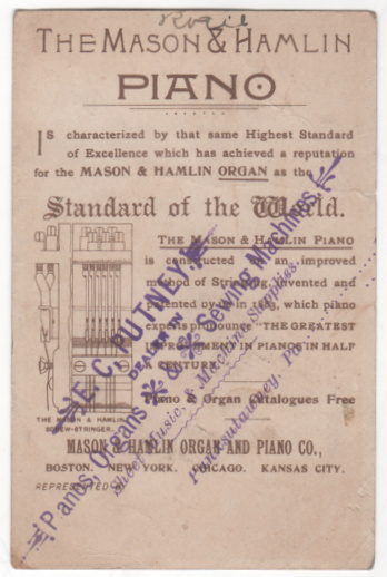 Mason & Hamlin Piano E. C. Putney Dealer Punxsutawney PA Victorian Trade Card Mason & Hamlin Piano E. C. Putney Dealer Punxsutawney PA Victorian Trade Card