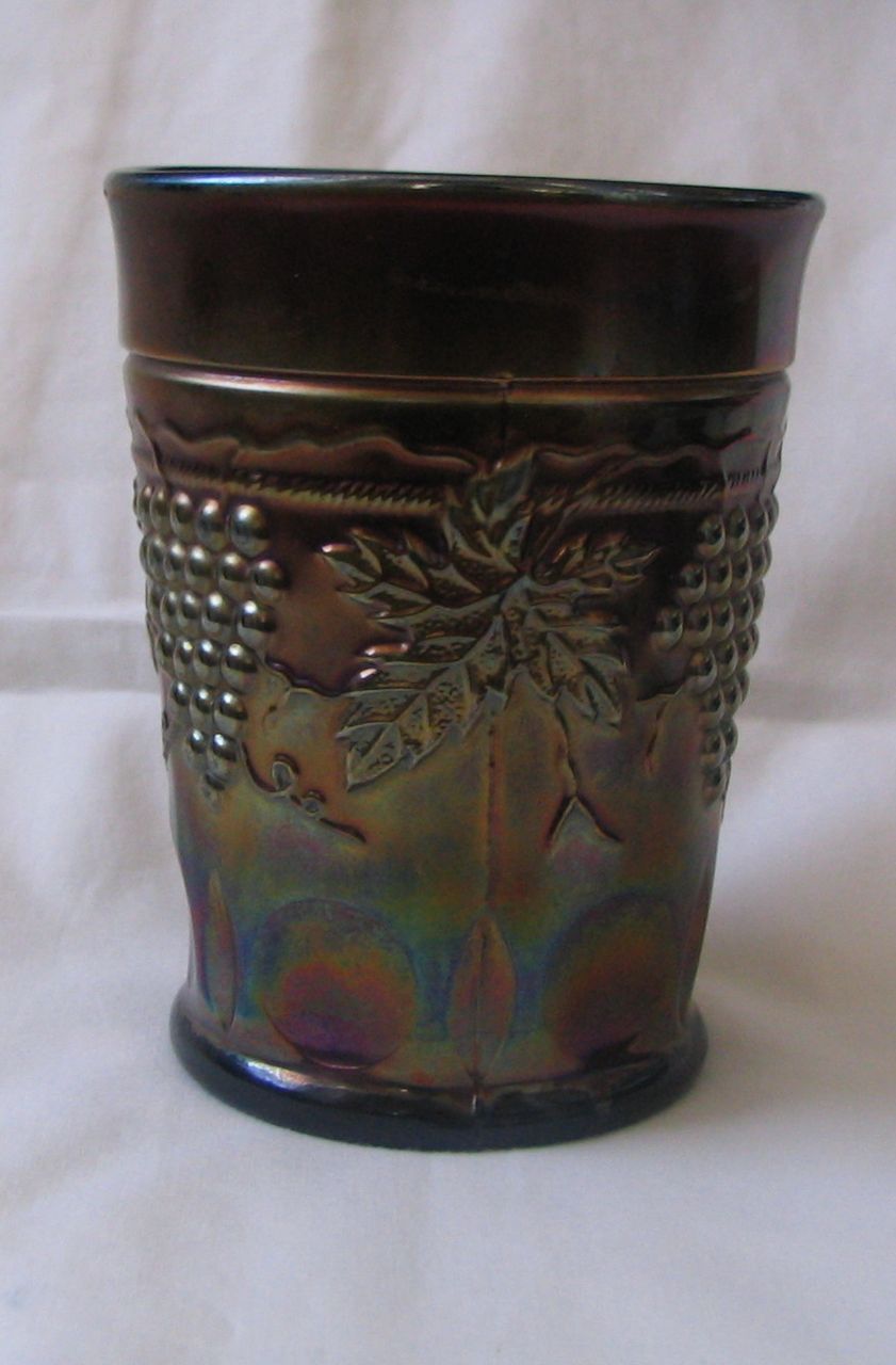 Amethyst Carnival Glass Grape and Cable with Thumbprint Tumbler Amethyst Carnival Glass Grape and Cable with Thumbprint Tumbler