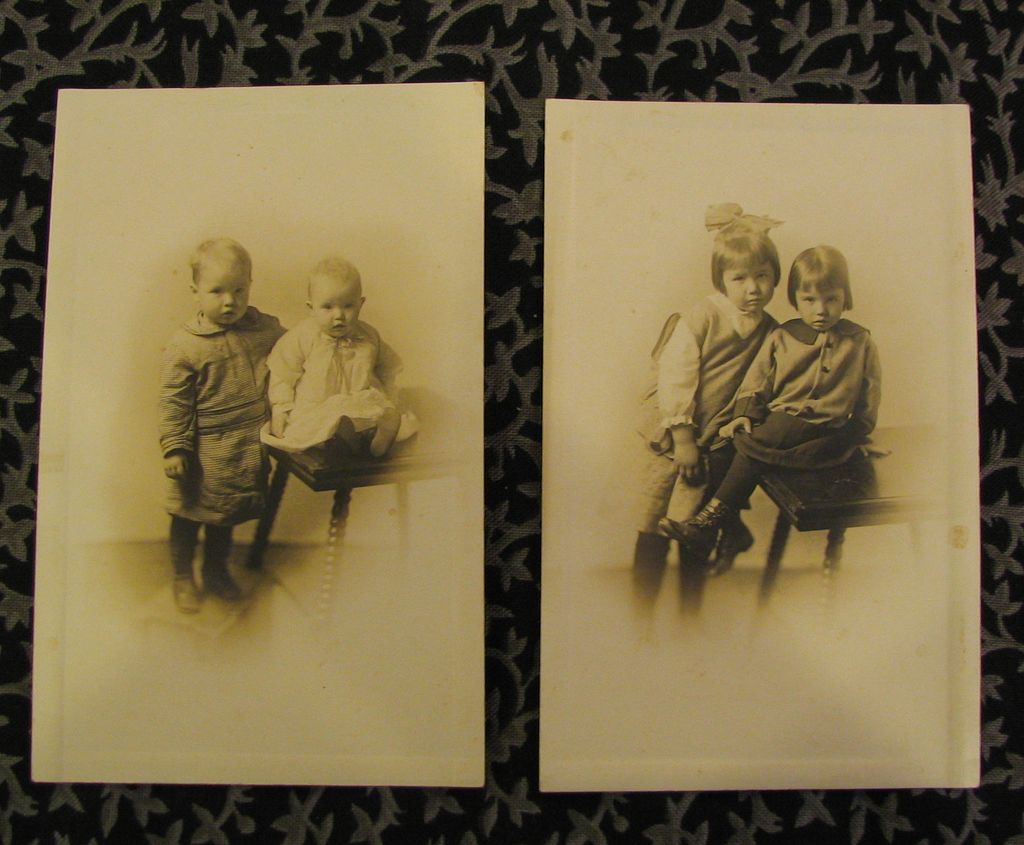 Two Real Photos of Children and Table Postcards AZO Two Real Photos of Children and Table Postcards AZO