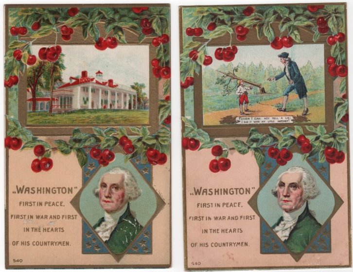 Two Postcards Washington's Birthday Mt Vernon Cherry Tree Two Postcards Washington's Birthday Mt Vernon Cherry Tree