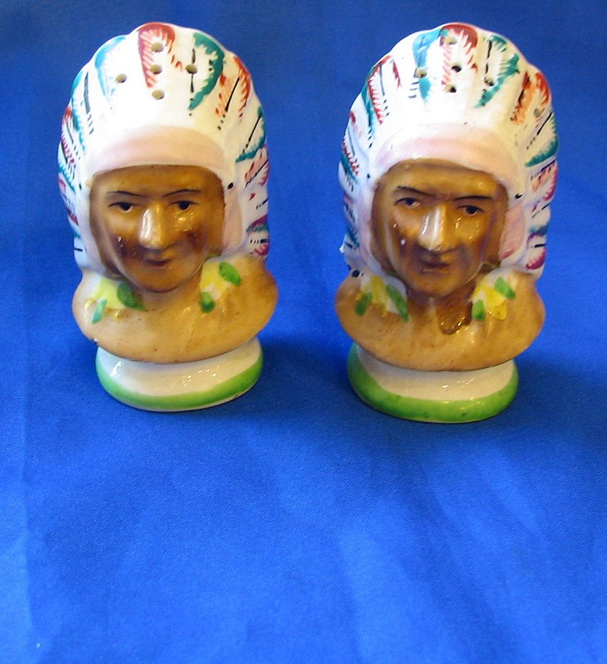 Indian Chiefs Salt and Pepper Set Occupied Japan Indian Chiefs Salt and Pepper Set Occupied Japan