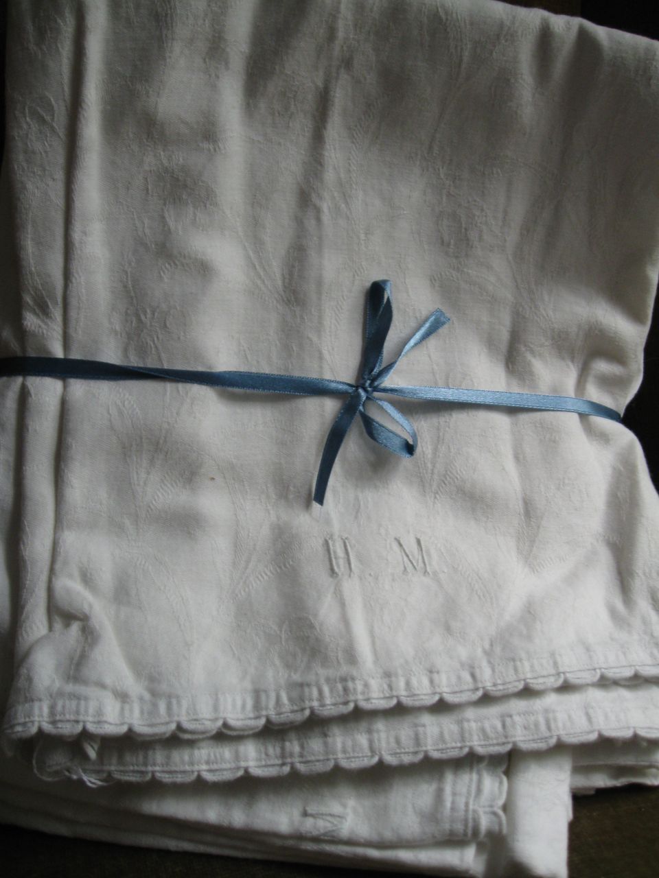 Antique White Cotton Damask Duvet/Pillow Sham Set,Lily of the Valley Antique White Cotton Damask Duvet/Pillow Sham Set,Lily of the Valley