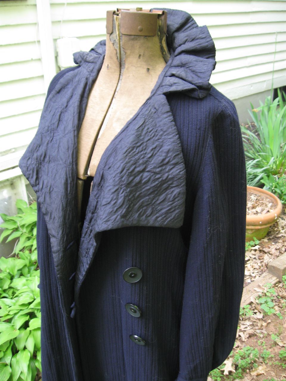 Antique c1930 Fancy Navy Deco Flapper Coat, Ruffled Collar Antique c1930 Fancy Navy Deco Flapper Coat, Ruffled Collar