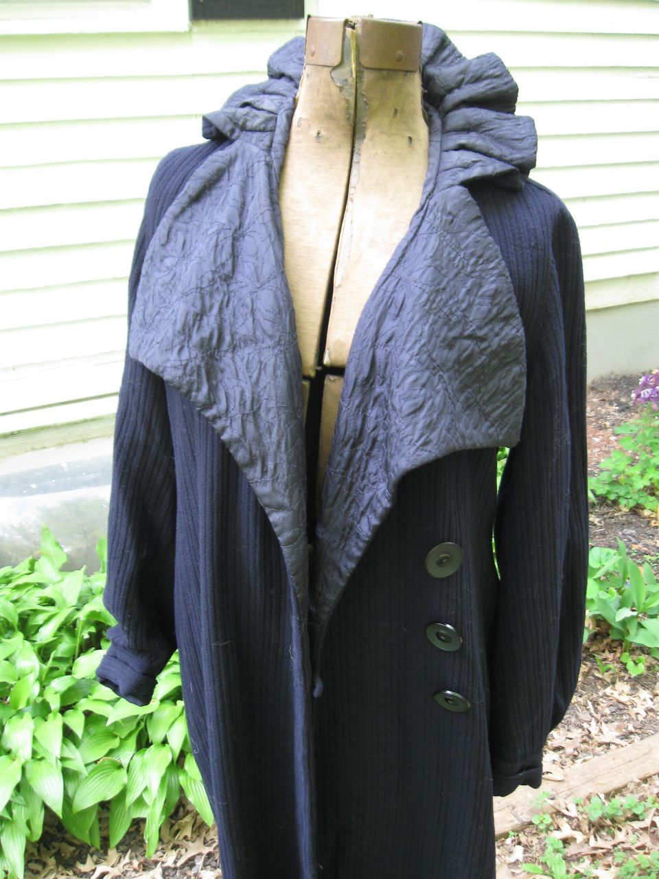 Antique c1930 Fancy Navy Deco Flapper Coat, Ruffled Collar Antique c1930 Fancy Navy Deco Flapper Coat, Ruffled Collar