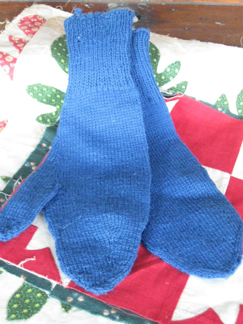 Early Knitted Blue Wool Mittens~NY Early Knitted Blue Wool Mittens~NY