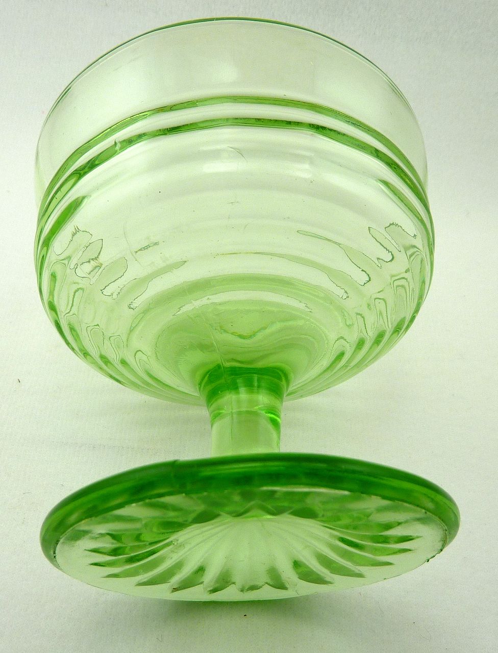 Ruby green on glass Footed cups from Dessert Sherbet Vintage Green Glass rarefinds Cups  vintage