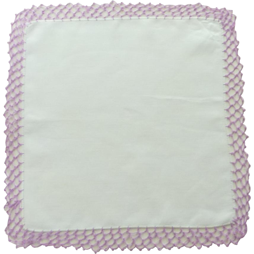 White Linen with Purple Lilac Tatted Edge Handkerchief Hanky White Linen with Purple Lilac Tatted Edge Handkerchief Hanky