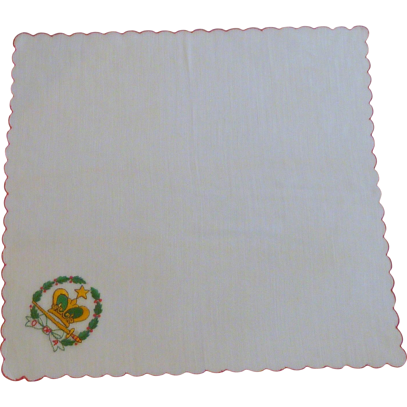 Christmas Wreath, Crown and Sword White Handkerchief Christmas Wreath, Crown and Sword White Handkerchief