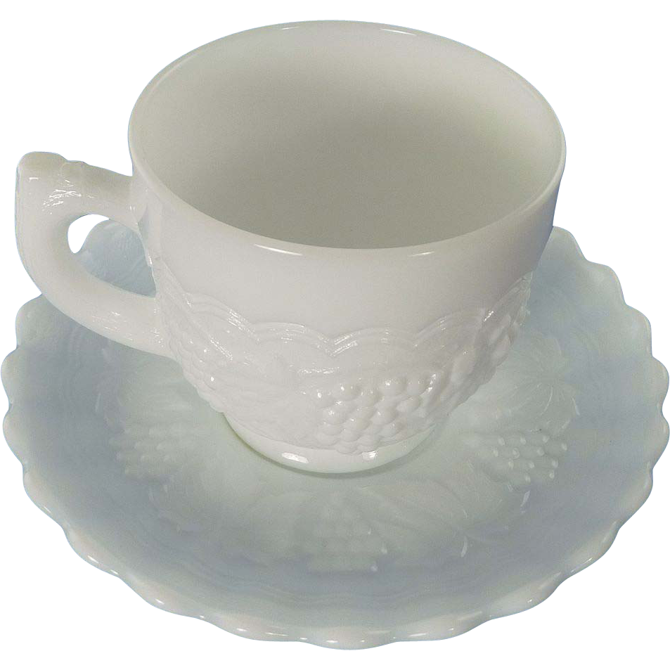 Imperial Glass Vintage Grape Cup and Saucer Milk Glass Imperial Glass Vintage Grape Cup and Saucer Milk Glass