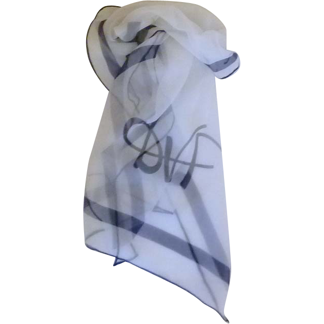 DVF Initial's White Scarf with Navy Blue Border Neck Scarf DVF Initial's White Scarf with Navy Blue Border Neck Scarf