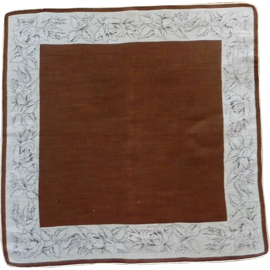Brown Floral Roses Border Handkerchief Brown Floral Roses Border Handkerchief