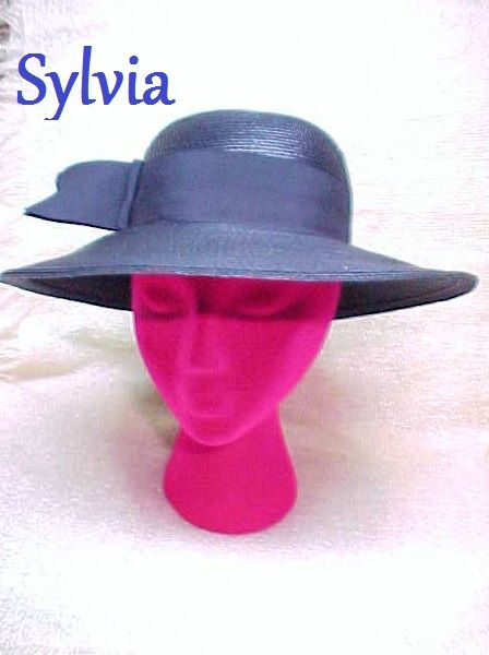Vintage Ladies Hat by Sylvia Broad Brim Navy Blue 1980s Designer Vintage Ladies Hat by Sylvia Broad Brim Navy Blue 1980s Designer