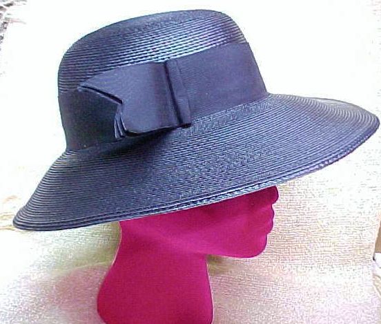 Vintage Ladies Hat by Sylvia Broad Brim Navy Blue 1980s Designer Vintage Ladies Hat by Sylvia Broad Brim Navy Blue 1980s Designer
