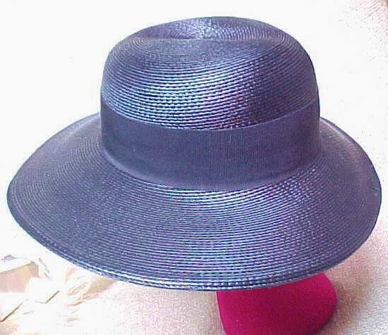 Vintage Ladies Hat by Sylvia Broad Brim Navy Blue 1980s Designer Vintage Ladies Hat by Sylvia Broad Brim Navy Blue 1980s Designer