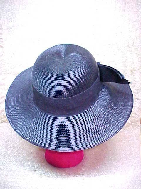 Vintage Ladies Hat by Sylvia Broad Brim Navy Blue 1980s Designer Vintage Ladies Hat by Sylvia Broad Brim Navy Blue 1980s Designer
