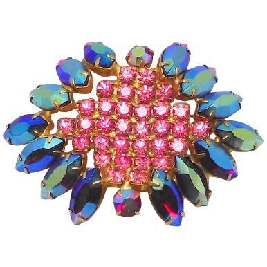 Vintage Luxury Jewelry brooch Large tiered Red Aurora Borealis Pink center Vintage Luxury Jewelry brooch Large tiered Red Aurora Borealis Pink center