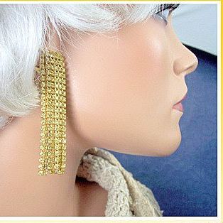 Vintage Castlecliff jewelry Yellow rhinestones waterfall earrings Vintage Castlecliff jewelry Yellow rhinestones waterfall earrings