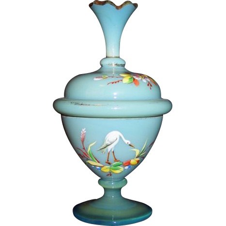 Antique opaque glass box powder box powder dish Swansdown powder puff Antique opaque glass box powder box powder dish Swansdown powder puff