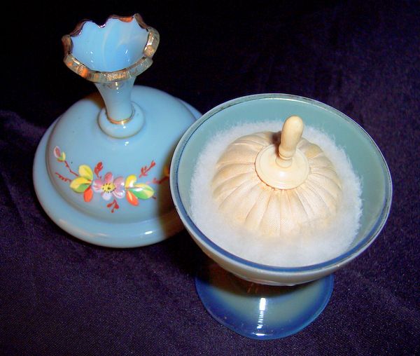 Antique opaque glass box powder box powder dish Swansdown powder puff Antique opaque glass box powder box powder dish Swansdown powder puff