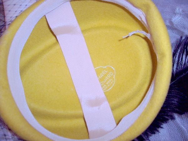Vintage hat mustard yellow wool 1930's huge black ostrich feather trim Vintage hat mustard yellow wool 1930's huge black ostrich feather trim