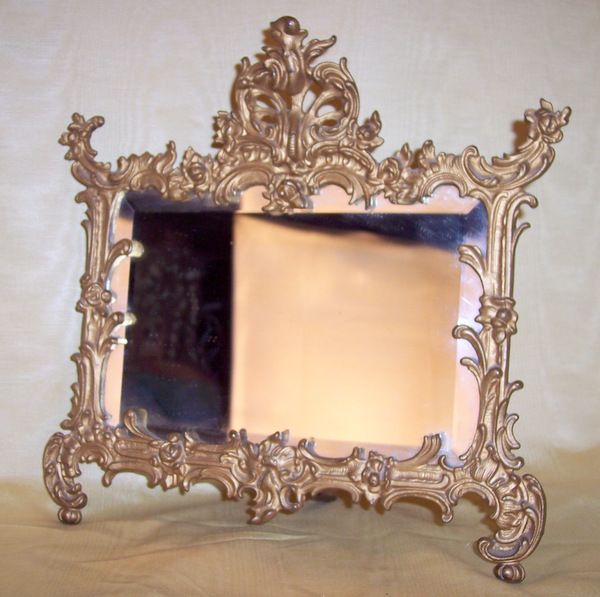 Antique Victorian luxury easel back ornate beveled table mirror Antique Victorian luxury easel back ornate beveled table mirror