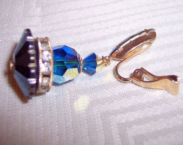 Vintage Peacock blue Lewis Segal earrings bicones and roundels Vintage Peacock blue Lewis Segal earrings bicones and roundels