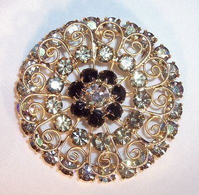 Huge vintage costume jewelry brooch yellow and chocolate rhinestones Huge vintage costume jewelry brooch yellow and chocolate rhinestones
