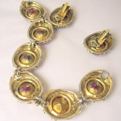 Vintage Hot Pink major bling chunky bracelet earrings Linda Caricofe collection Vintage Hot Pink major bling chunky bracelet earrings Linda Caricofe collection