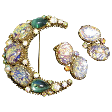 Rare huge vintage unsigned Hollycraft Crescent moon brooch and earrings Rare huge vintage unsigned Hollycraft Crescent moon brooch and earrings