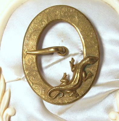 Large Antique Victorian buckle brooch with lizard serpent snake Large Antique Victorian buckle brooch with lizard serpent snake