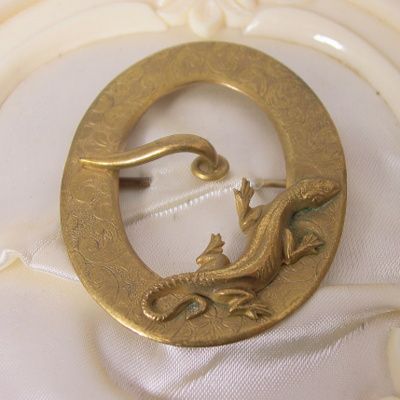 Large Antique Victorian buckle brooch with lizard serpent snake Large Antique Victorian buckle brooch with lizard serpent snake