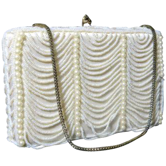 Vintage handbag beaded Walborg purse faux pearl swags Vintage handbag beaded Walborg purse faux pearl swags