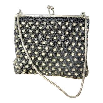 Vintage minaudiere purse hand set rhinestones on black fabulous major bling Vintage minaudiere purse hand set rhinestones on black fabulous major bling