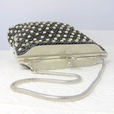 Vintage minaudiere purse hand set rhinestones on black fabulous major bling Vintage minaudiere purse hand set rhinestones on black fabulous major bling