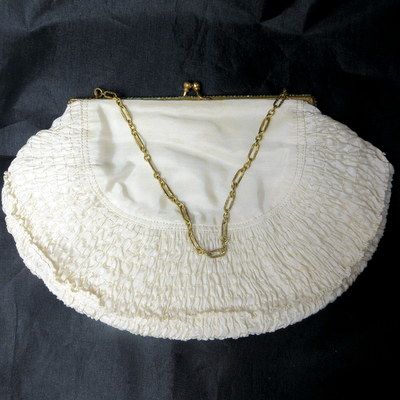 Early vintage faux seed pearls delicate ruched silk purse minaudiere Early vintage faux seed pearls delicate ruched silk purse minaudiere