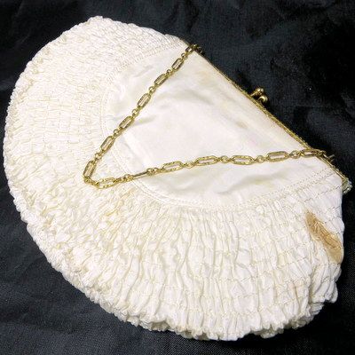 Early vintage faux seed pearls delicate ruched silk purse minaudiere Early vintage faux seed pearls delicate ruched silk purse minaudiere