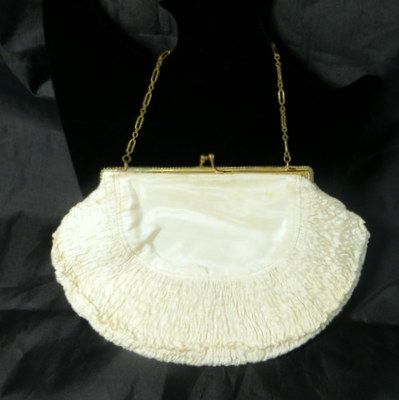 Early vintage faux seed pearls delicate ruched silk purse minaudiere Early vintage faux seed pearls delicate ruched silk purse minaudiere