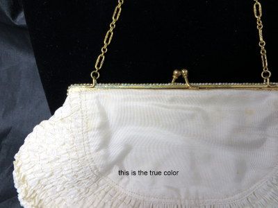Early vintage faux seed pearls delicate ruched silk purse minaudiere Early vintage faux seed pearls delicate ruched silk purse minaudiere