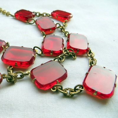Early 1900's vintage Red Glass Festoon Necklace Linda Caricofe Collection Early 1900's vintage Red Glass Festoon Necklace Linda Caricofe Collection