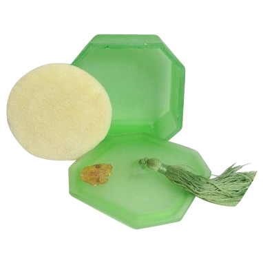Vintage satin glass depression glass powder jar box with puff and tassel Vintage satin glass depression glass powder jar box with puff and tassel