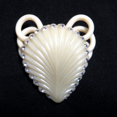 Vintage celluloid huge heart shell rhinestone jewelry brooch Vintage celluloid huge heart shell rhinestone jewelry brooch