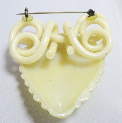 Vintage celluloid huge heart shell rhinestone jewelry brooch Vintage celluloid huge heart shell rhinestone jewelry brooch