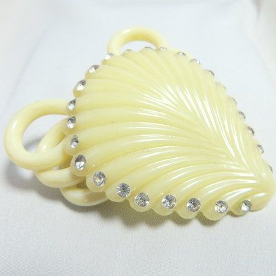 Vintage celluloid huge heart shell rhinestone jewelry brooch Vintage celluloid huge heart shell rhinestone jewelry brooch