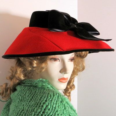 Vintage luxury Hollywood glamour fashion hat red black runway star design Vintage luxury Hollywood glamour fashion hat red black runway star design