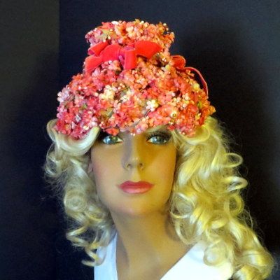 Vintage French Paris Apt shabby chic all over millinery flowers pink hat Vintage French Paris Apt shabby chic all over millinery flowers pink hat